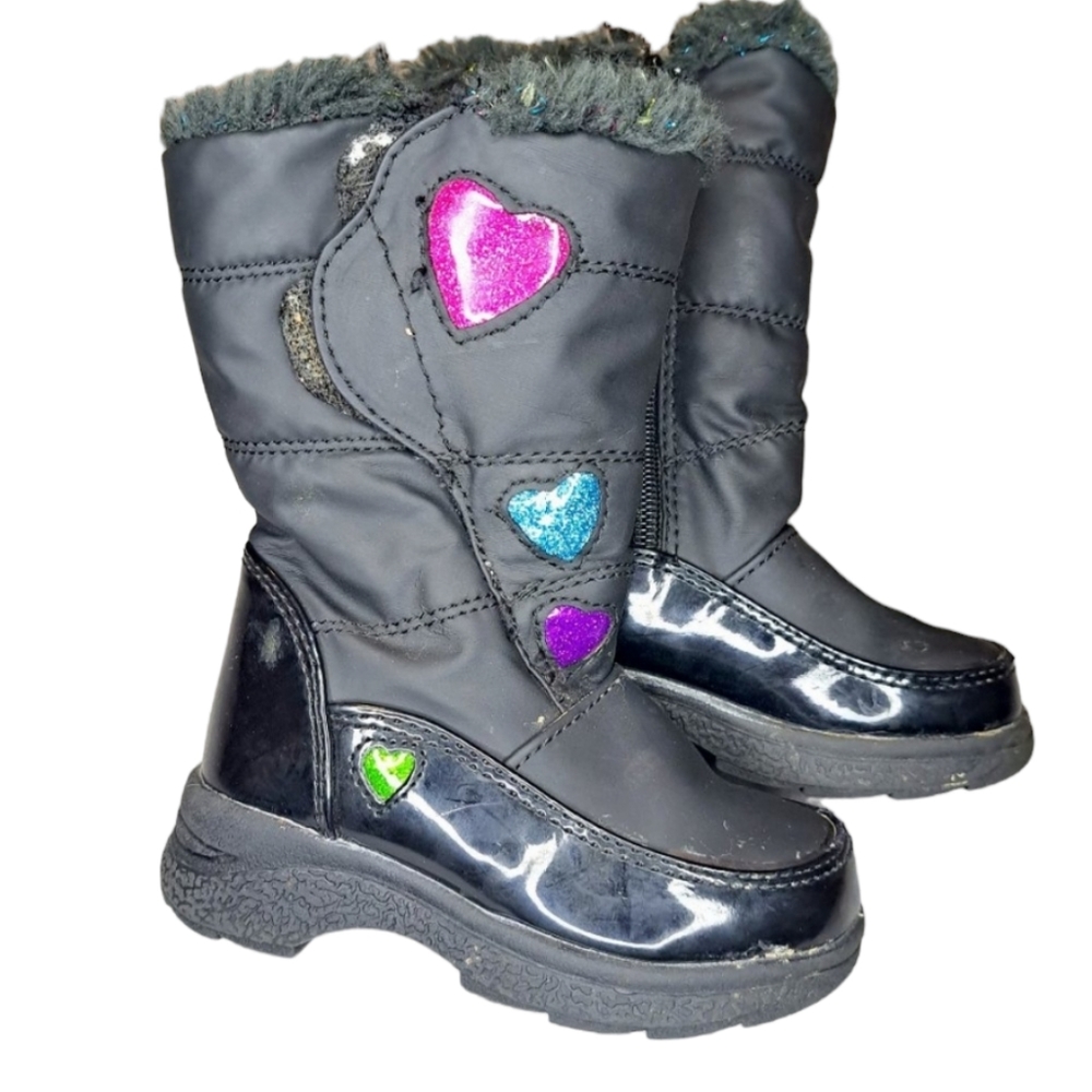 Totes Black Hearts Winter Snow Boots Toddler Size 6 Hearts